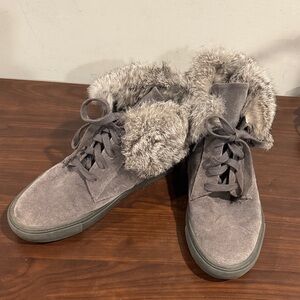 Vince Women's Gray Fur-Lined Suede Sneakers 9.5